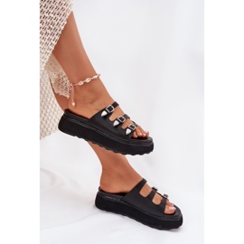 Flip -flops pentru femei pe platformă cu dungi negre negru 6