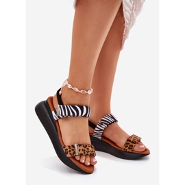 Sandale pentru femei pentru leopard și zebră maro 1