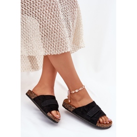 Flip -flops pentru femei cu Velcro pe platforma Cork Negru 8