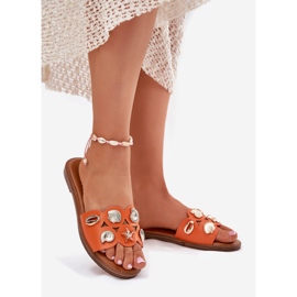 Flip -flop -uri pentru femei cu lac plat cu pini de aur portocaliu portocale 2