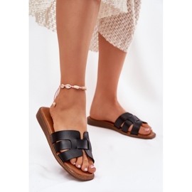 Papuci pentru femei cu piele neagră din piele eco negru 2 Papuci pentru femei cu piele neagră din piele eco negru 2