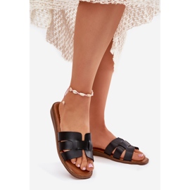 Papuci pentru femei cu piele neagră din piele eco negru 1 Papuci pentru femei cu piele neagră din piele eco negru 1