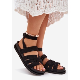 Sandale pentru femei din piele de căprioară Eco cu Velcro Black negru 1