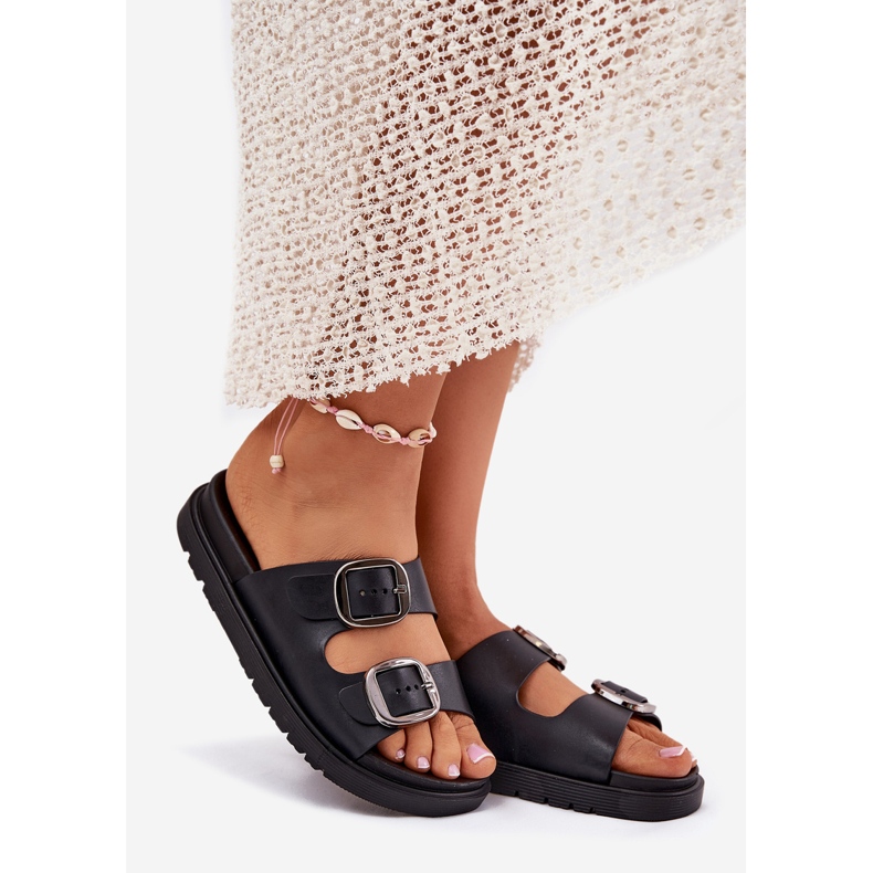 Flip -flops pentru femei cu cleme pe platformă neagră negru 1