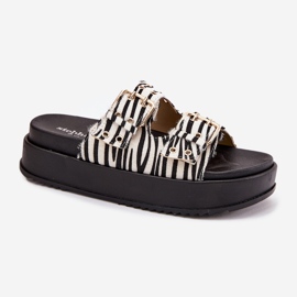 Flip -flops pentru femei cu catarame de aur pe platforma zebra alb 7