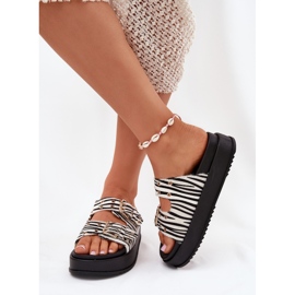 Flip -flops pentru femei cu catarame de aur pe platforma zebra alb 3