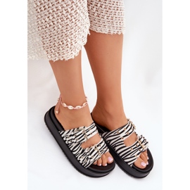 Flip -flops pentru femei cu catarame de aur pe platforma zebra alb 6