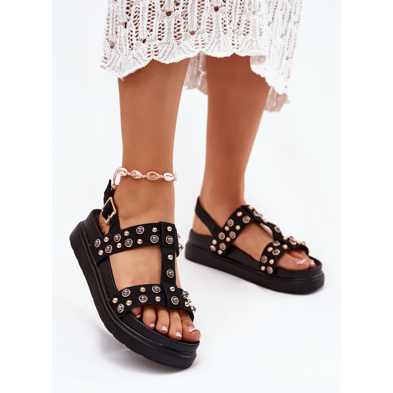 Sandale pentru femei decorate pe platformă neagră negru 2