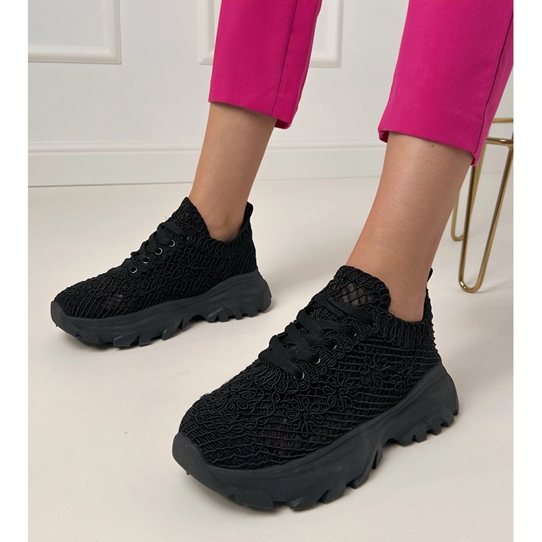 Adidași negri Openwork pe platformă negru 1