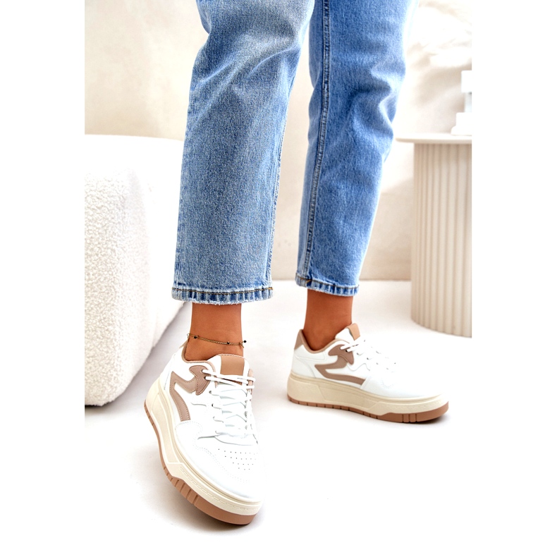 Pantofi de damă din piele ecologică pe platforma albă și bej Henizore 2