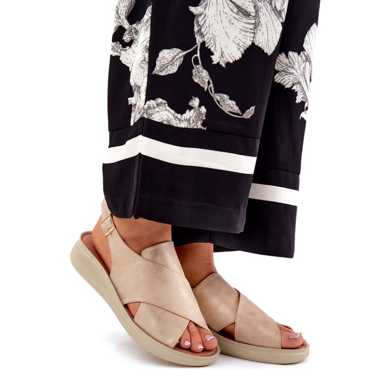 Jezzi Sandale pentru femei din auriu din piele ecologică de aur 1