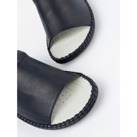Papuci pentru femei cu un insert de piele albastru bleumarin 5