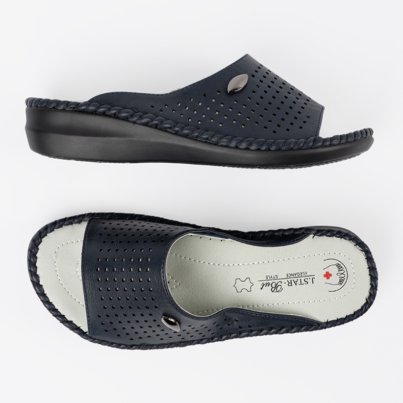 Flip -flops pentru femei din bleumarin cu o inserție de piele albastru 1