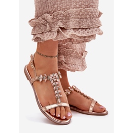 Sandale plate pentru femei cu cristale auriu roz de aur 1 Sandale plate pentru femei cu cristale auriu roz de aur 1
