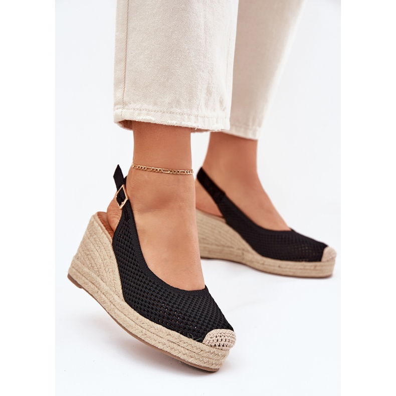 Sandale pentru femei pentru pană cu împletitură neagră negru 2