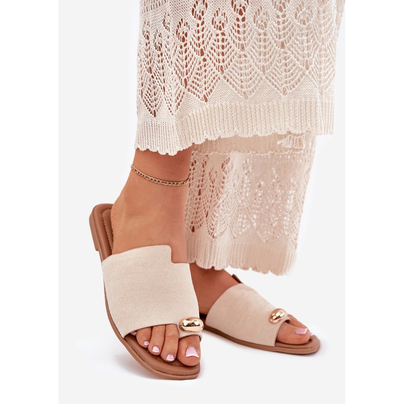 Flip -flops pentru femei cu detaliu auriu bej 1