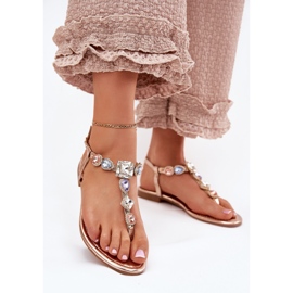 Sandale pentru femei cu lac plat cu cristale auriu roz de aur 2