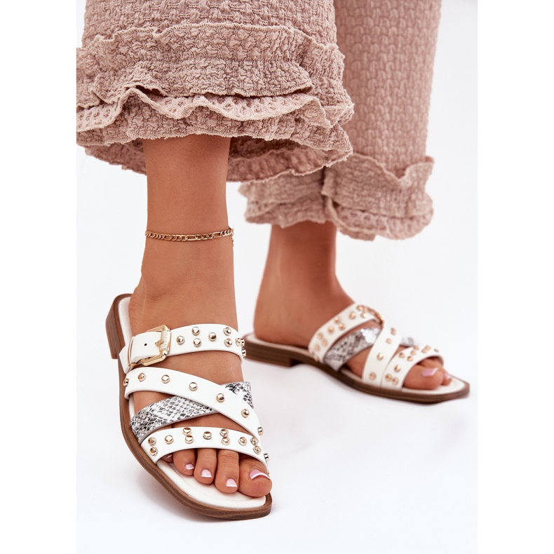 Flip -flops pentru femei cu femei decorate cu femei cu dungi și clemă albă 2