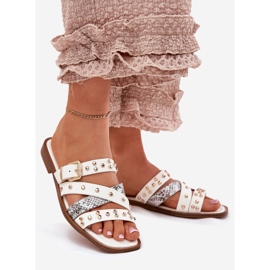 Flip -flops pentru femei cu femei decorate cu femei cu dungi și clemă albă 1