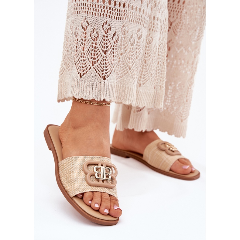 Flip -flops pentru femei cu detalii decorative bej 2