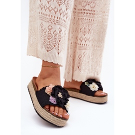 Flip -flops pentru femei cu platformă de flori cu împletitură neagră negru 2
