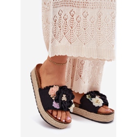 Flip -flops pentru femei cu platformă de flori cu împletitură neagră negru 1