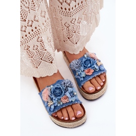 Flip -flops pentru femei pe platformă cu împletitură și flori albastre albastru 5