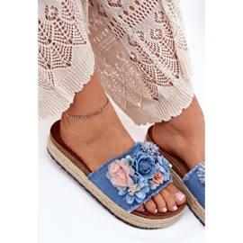 Flip -flops pentru femei pe platformă cu împletitură și flori albastre albastru 8