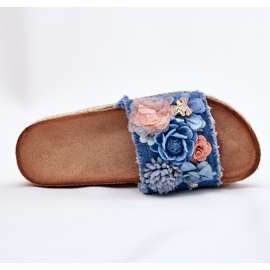 Flip -flops pentru femei pe platformă cu împletitură și flori albastre albastru 9