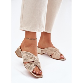 Papuci pentru femei pe blocul Maciejka 06955-25 Beige-Gold bej 2