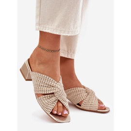 Papuci pentru femei pe blocul Maciejka 06955-25 Beige-Gold bej 1