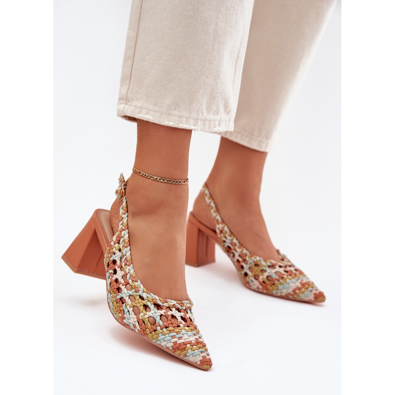 Sandale cu împletitură pe postul multicolor galben 2