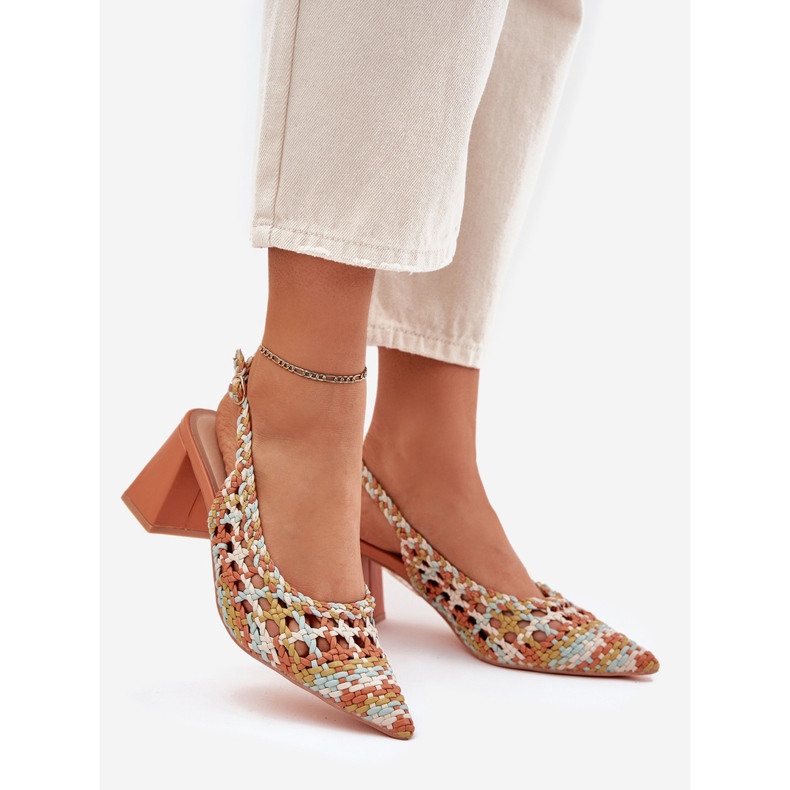 Sandale cu împletitură pe postul multicolor galben 1