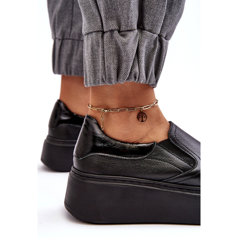 Pantofi sport din piele pentru femei pe platformă Lemar negru 3