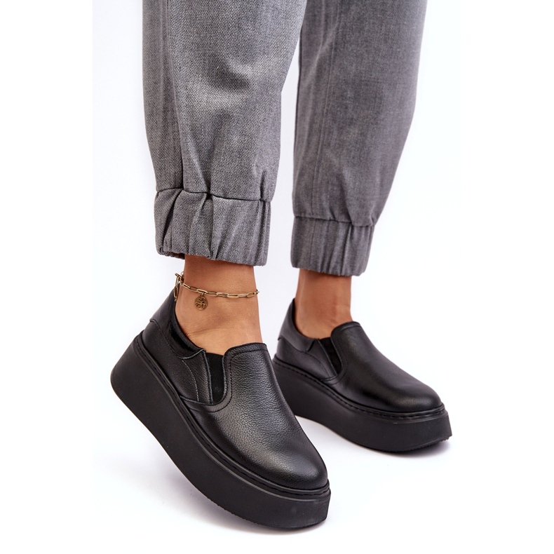 Pantofi sport din piele pentru femei pe platformă Lemar negru 1