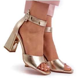 Evento Sandale de damă elegante cu toc înalt, aurii de aur 4