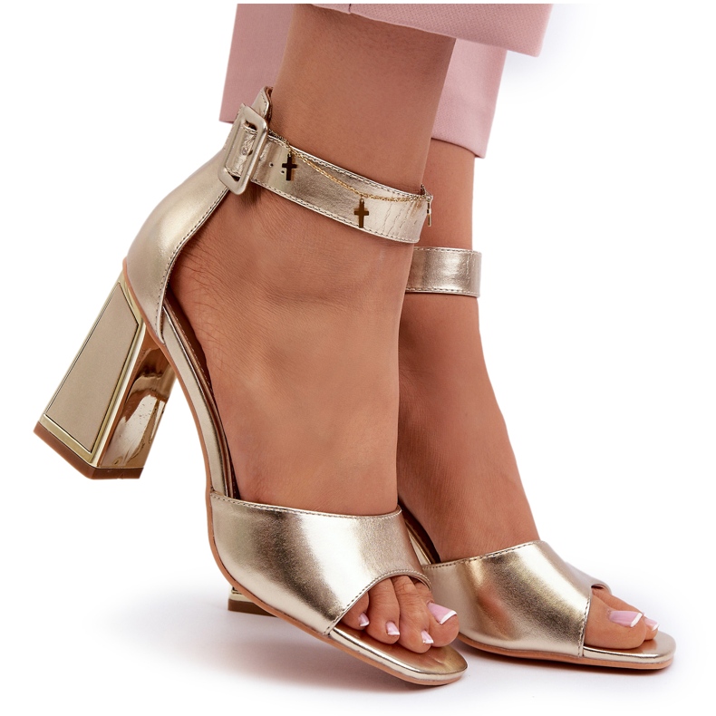 Evento Sandale de damă elegante cu toc înalt, aurii de aur 4