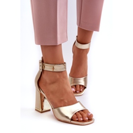 Evento Sandale de damă elegante cu toc înalt, aurii de aur 1