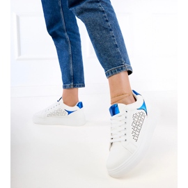 Adidași albi cu inserții albastre pe platformă 5
