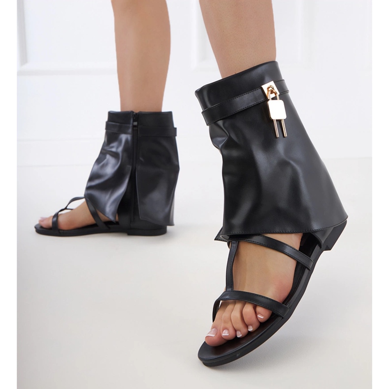 Sandale plate negre cu partea superioară negru 2 Sandale plate negre cu partea superioară negru 2