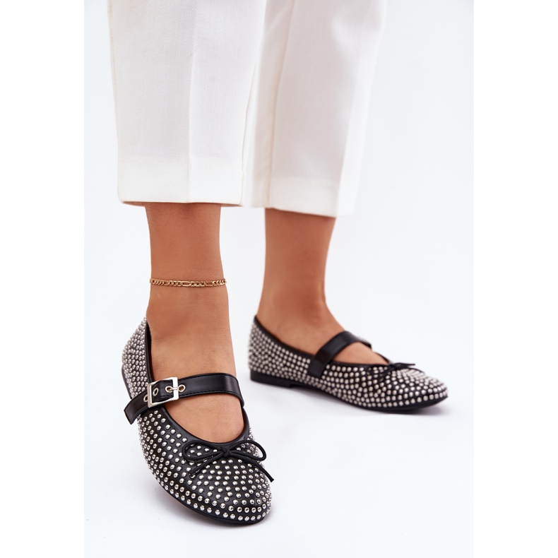 Balerine decorate cu un arc și o centură neagră negru 2