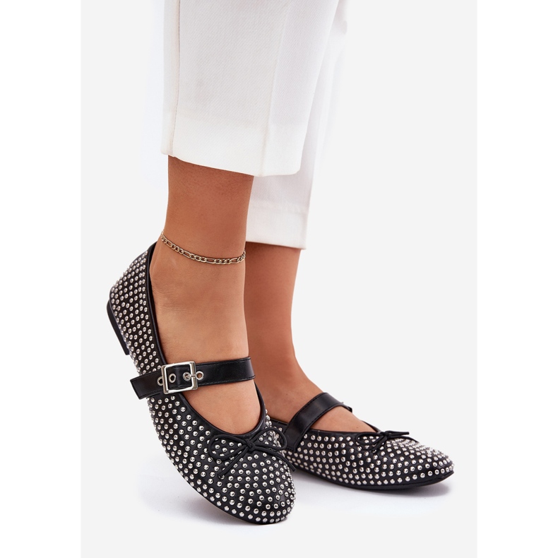 Balerine decorate cu un arc și o centură neagră negru 1