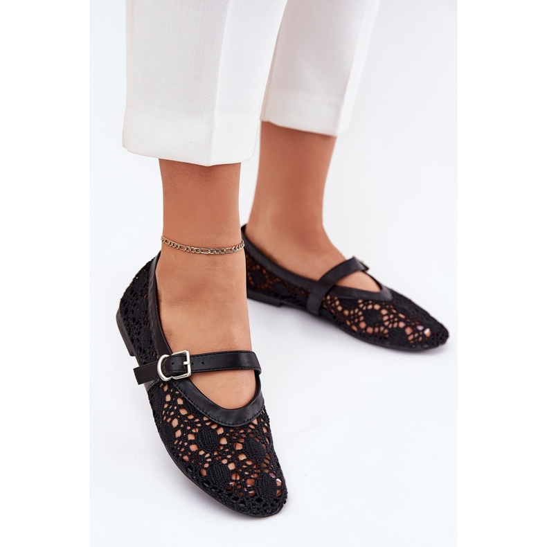 Ballerine deschise cu centură neagră negru 2