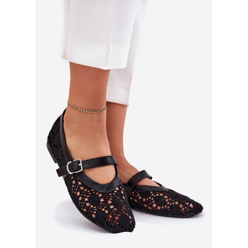 Ballerine deschise cu centură neagră negru 1