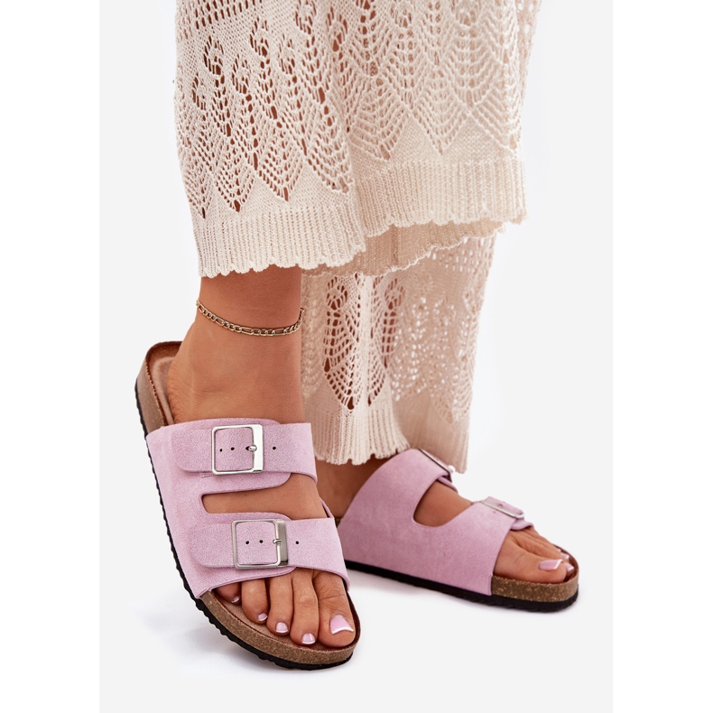 Flip -flops pentru femei pe catarame de lavandă cu platformă Cork violet 1