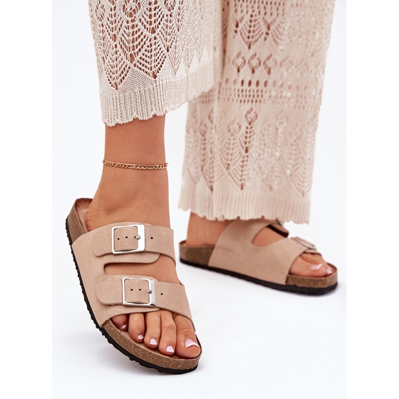 Flip -flops pentru femei pe platforma Cork Beige Buckles bej 2