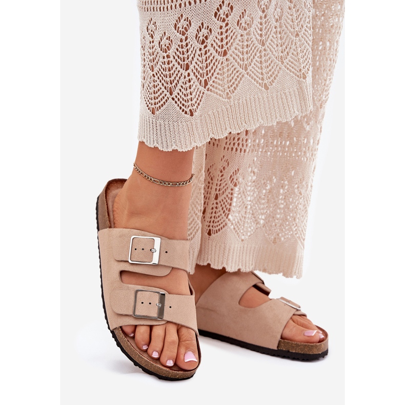 Flip -flops pentru femei pe platforma Cork Beige Buckles bej 1