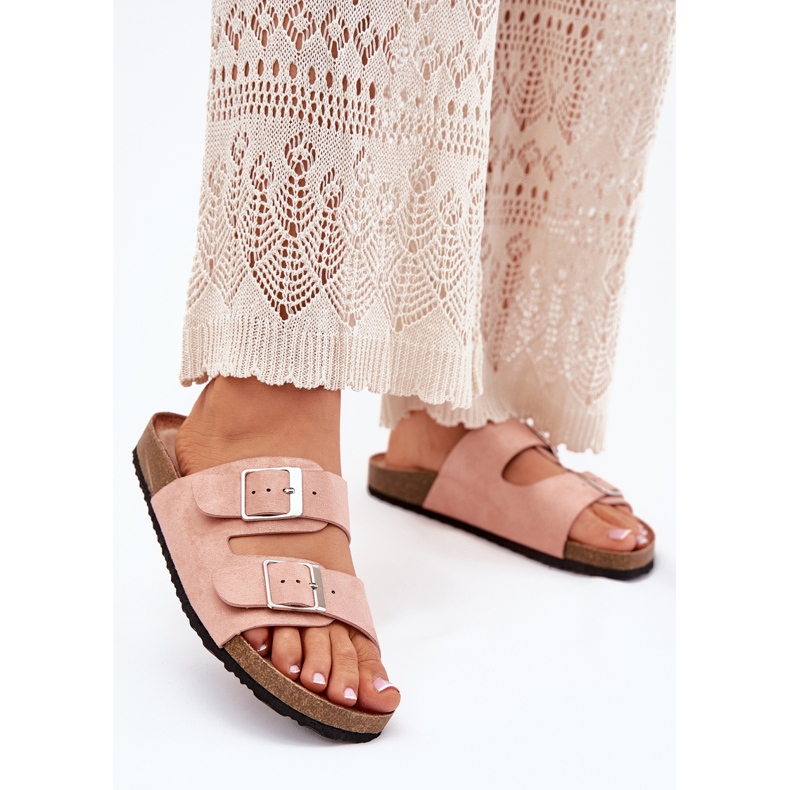 Flip -flops pentru femei pe platforma de plută catarame roz 2