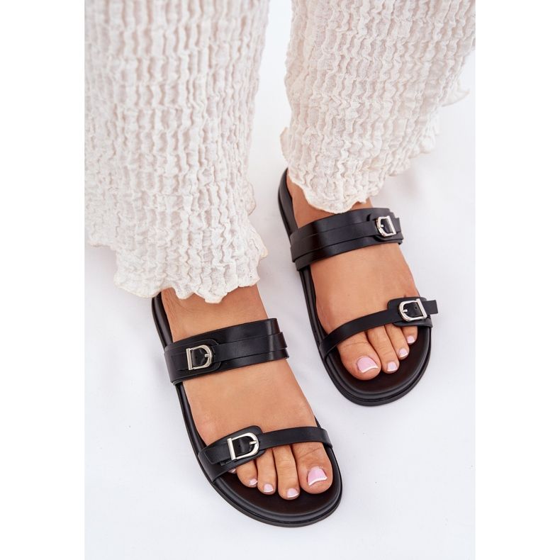 Flip-flops de damă cu catarame, negru 2