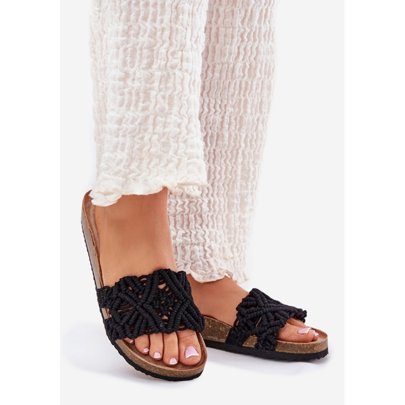 Flip -flops pentru femei pe platforma Cork Negru 1